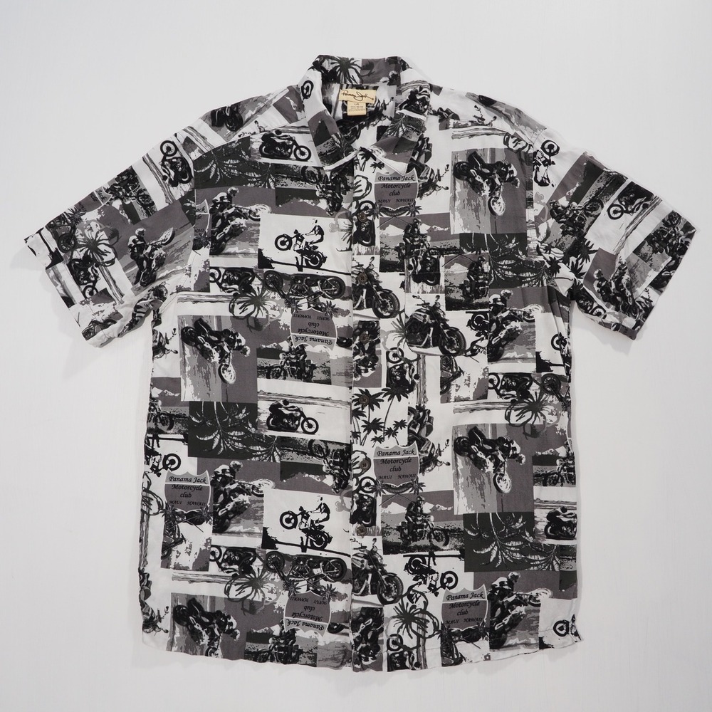 Panama Jack Shirt Mens Large Rayon Motorcycle Club Maui Hawaii Graphic Aloha
